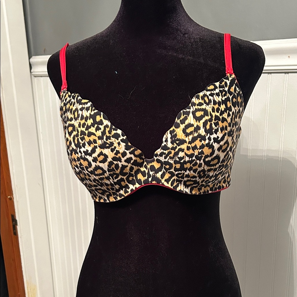 B’ Tempted Leopard Print Bra with Red Straps